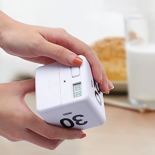 Cube Timer, Gravity Sensor Flip Timer for Study, Work, Game, Task, Kitchen, Kids, ADHD, Productivity, Workout (White 15-20-30-60)