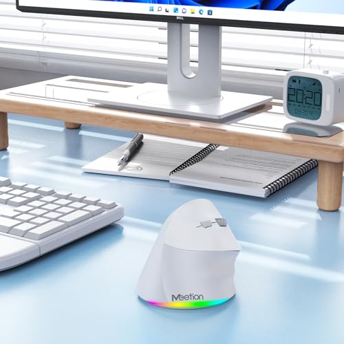 MEETION Ergonomic Wireless Vertical Mouse, Rechargeable, Gray | Bluetooth 5.2 + 3.0 and USB connectivity, RGB backlight, 4 DPI adjustment, compatible with Windows, Mac, Android, PC and iPad - color: Right Gray