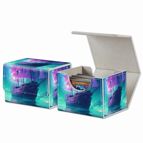 Strong Magnet Card Case Deck Box Mtg Card Box Playing Card Box Magic Deck Box Tcg Up to 200 Cards Creative Pattern Trading Card Storage Box for Collectible Card Games, A Purple Sailing Ship - color: A Purple Sailing Ship