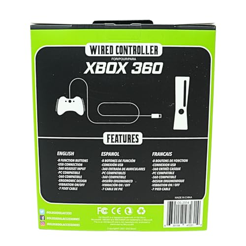 Old Skool Wired USB Controller for PC & Xbox 360 - Black | For Xbox 360, PC, Wired Connection, Controller Accessory, Black