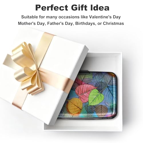 ELFISH Mini RFID Aluminum Wallet Credit Cards Holder Business Card Case Metal ID Case for Men Women(Colorful Leaves - color: Colorful Leaves