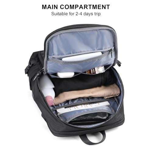 PIJUSHI Casual Travel Backpack for Women with 16" Padded Laptop Compartment | Carry On Luggage with USB Charging Port, 1680D Water-Resistant Nylon, Airline Approved, For Daily, Hiking - color: Updated Black