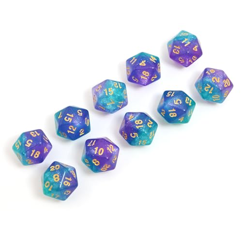 SmartDealsPro 10-Pack 20 Sided Dice D20 Polyhedral Dice for DND RPG MTG Table Game (Glitter Green-Purple) - color: Glitter Green-purple