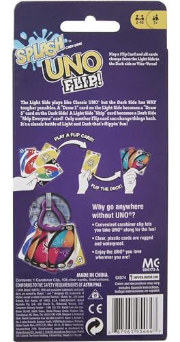 Mattel Games UNO Flip! Splash Card Game for Kids, Adults & Game Night with Water-Resistant Double-Sided Cards - style: Uno Flip Splash