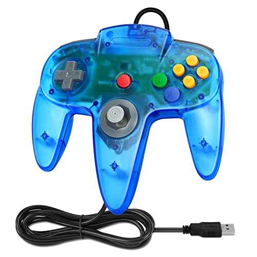 FISUPER Wired USB N64 Controller, Classic Video Game Controller USB Gamepad for Windows PC MAC Raspberry PI Retropie (Clear Blue) - color: Clear Blue