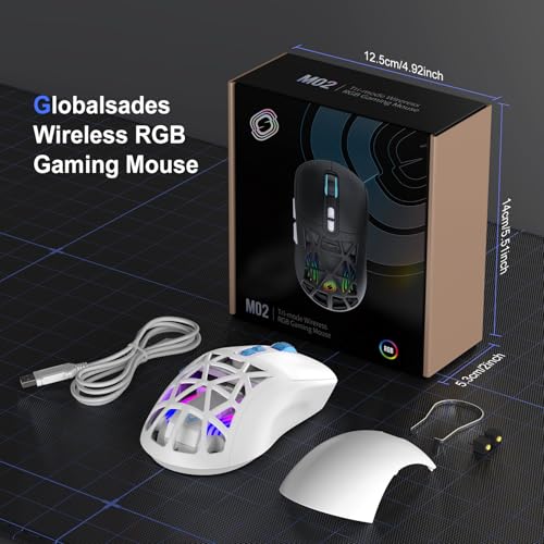 Wireless Gaming Mouse, Rechargeable&Rechange Shell,RGB Programmable Macro Mouse, Lightweight Mouse,10000 DPI,Tri-mode Wired/BT 5.0/2.4GHz Wireless Mouse Gaming with 2 Side Buttons (White Blue) - color: White Blue