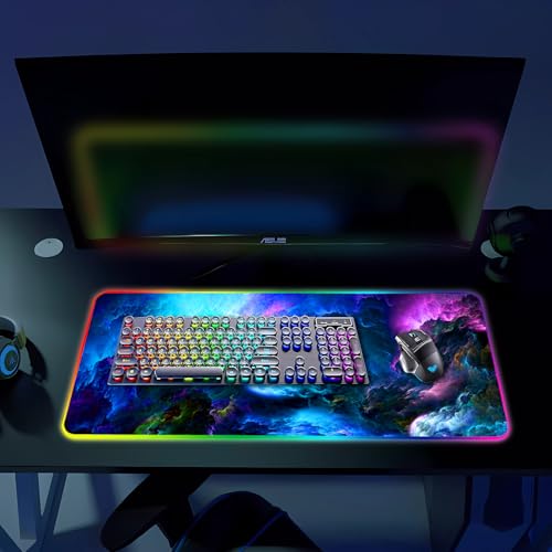 RGB Gaming Mouse Pad, Large Mousepad with Led Light, Keyboard Pad Gaming Accessories for Desk, Non-Slip Rubber Base Big Mouse Mat for Gamer, 31.5 X 11.8 Inch, Dazzling Galaxy - color: 02 Dazzling Galaxy
