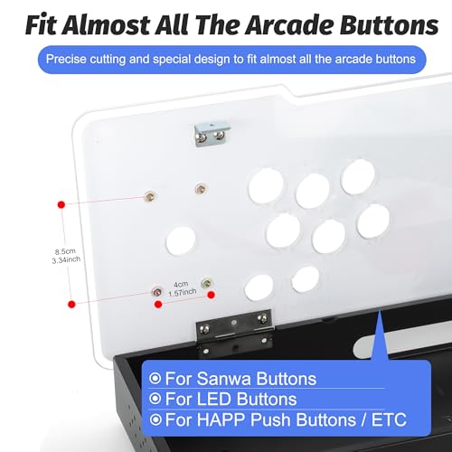 Sturdy DIY Arcade Console Kit - Metal Base and Acrylic Panel, 2 Player Video Game Machine Case, Supports 8 Buttons Each, Compatible with Pandora Kits (Black)