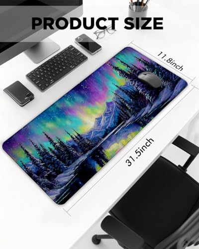 Mouse Pad, Desk Mat, 31.5x11.8in Large Mousepad, Aurora | Desk Pad with Stitched Edge & Rubber Non-Slip Bottom, Gaming Mouse Pad, Extended Mousepad for Home, Office - color: Aurora