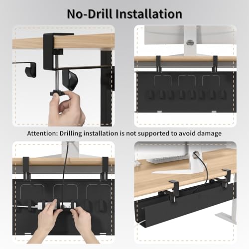 Under Desk Cable Management Tray, 36” Fabric No Drill Clamp Mount Cord Organizer for Desk, Heavy Duty Wire Management for Office Home, Black - size: 36 inch