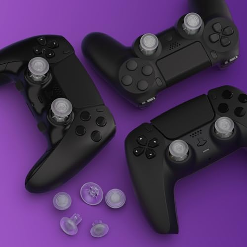 eXtremeRate ThumbsGear V3 Interchangeable Ergonomic Thumbsticks for PS5 Controller, Replacement Analog Thumb Sticks for PS4 Controller - 4 Height Adjustable Convex & Concave Grip Joysticks - Clear - color: Clear