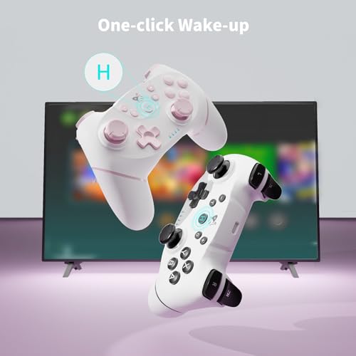 AceGamer Wireless Pro Controller for Nintendo Switch/Lite/OLED/Switch 2/PC, 2 pack, Hall Effect Joystick for Switch 2 Pro Controller with Wake-Up/Dual Vibration/Turbo/Ergonomic ! (White and Pink) - color: White and Pink