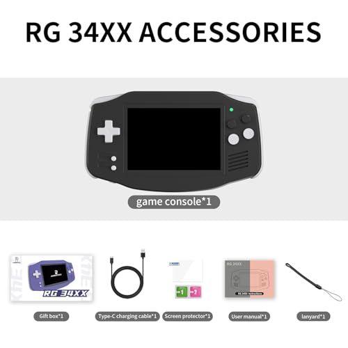 Anbenric RG34XX Retro Handheld Game Console Linux OS 3.4 Inch IPS 720*480 Screen 64G Card 5000+ Classic Games RG34XX H700 64-bit 3500mAh Battery Game Player Compatible with WiFi Bluetooth Black - style: RG34XX-Black