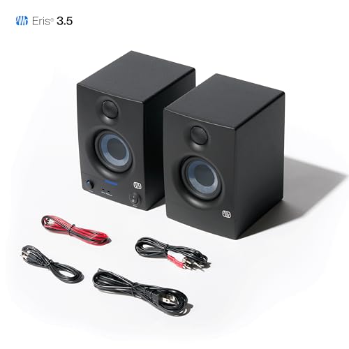 PreSonus Eris 3.5 Powered Studio Monitors, Pair — | 50W, Woven-Composite Woofer, Silk-Dome Tweeter, Black - color: Black, size: 3.5"