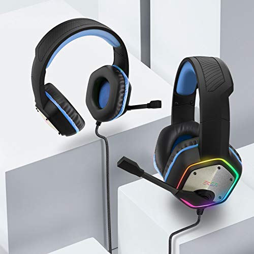 EKSA E1000 USB Gaming Headset, PC Headset with Noise Canceling Mic & RGB Light, 7.1 Surround Sound Computer Headphones, Compatible with PC, PS4 PS5 Console, Laptop
