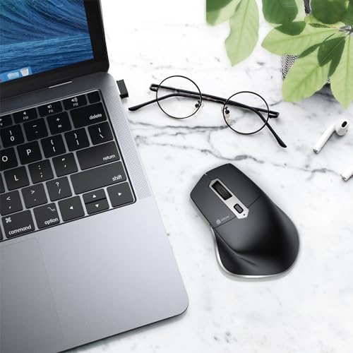 iClever Wireless Mouse, Dual-Mode (BT 5.1&2.4G) Bluetooth Mouse for Laptop | 3-Device Bluetooth & 2.4G Switching, Silent Click, Ergonomic, 5-Level DPI, USB-C Rechargeable for MacBook, Laptop, PC, Tablet - color: Black-Silver