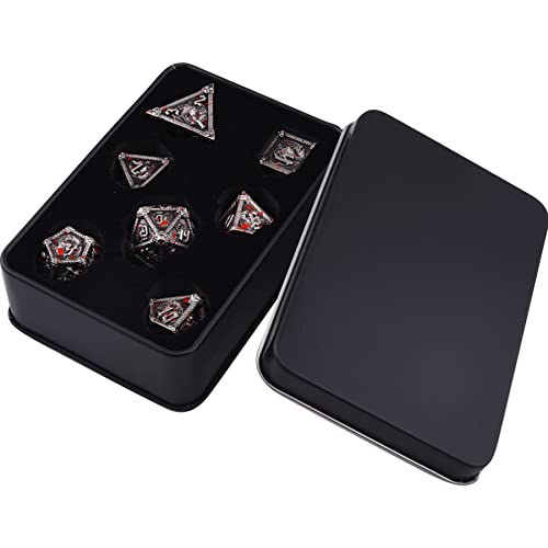 AUSTOR 7-Die Metal DND Dice Set Dungeons and Dragons Polyhedral Roll Playing Dice with Box D20 D12 D10 D% D8 D6 D4 for Pathfinder MTG RPG Board Games - color: Antique Iron With Blood Spattered
