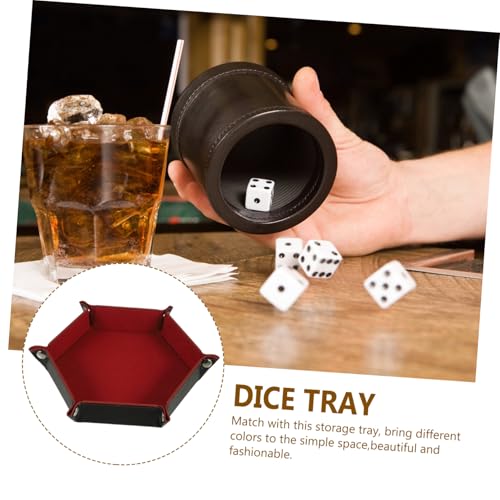 Uonlytech Hexagonal Folding Dice Tray PU Material Organizer for Tabletop Games Party Accessories Storage Box with Velvet Lining in Dark Crimson for Home and Game