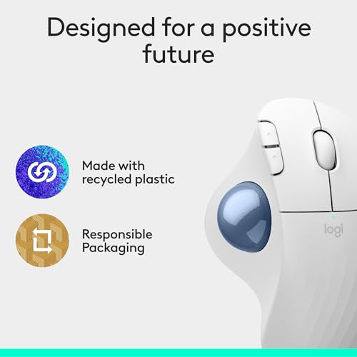 Logitech Ergo M575S Wireless Bluetooth Trackball Mouse- Off-White Blue Ball | Easy thumb control, precise and smooth tracking, Bluetooth and includes Logi Bolt USB receiver, PC Mac compatible - color: White + Blue Ball