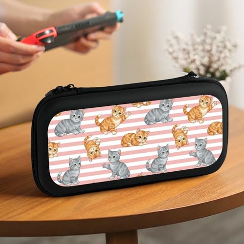 PPIKTC Portable Game Protection Case Compatible with Nintendo Switch, Hard Shell Shockproof Carrying Case, Cute Cat Pink Stripes Game Bag - color: Design (205)