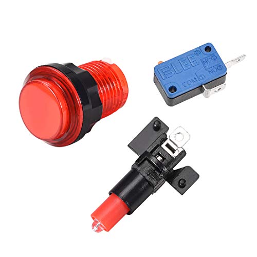 uxcell Game Push Button 33.5mm Round 12V LED Illuminated Push Button Switch with Micro Switch for Arcade Video Games Red 6pcs - color: Red