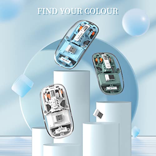 A.JAZZ Wireless Bluetooth5.1&2.4G Mini Lightweight Mouse,Transparent Clear Cool,Rechargeable Silent Computer Mice,Nano USB C Receiver,LED Battery Magic Silm for Office/PC/Mac/Laptop/Apple/ipad(Blue) - color: Blue