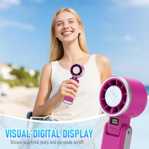 PlayHot Portable Handheld Cooling Fan, Travel Essentials, Gifts for Women | Instant Cooling, 10m/s Airflow, 5-Speed, 10H Max, USB-C Rechargeable, LED Display, 3-in-1 Foldable for Cruise, Beach Vacation - color: Magenta