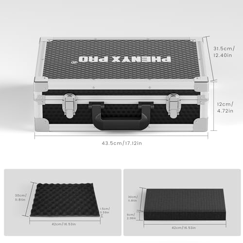 Phenyx Pro Medium Storage Case with Customizable Pre-Diced Foam PCSE-M | Aluminum Alloy Frame, Protective Gear Storage, Wireless Mic Systems, Equipment Transport - size: Medium (44.5*12.5*35cm)