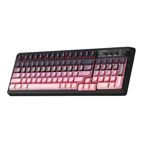 AULA 99 Key Keyboard, Wireless Gaming Keyboards Creamy Sounding Keyboard | Membrane Keyboard,Side Printed Keycaps,RGB Backlit,Tri-Mode BT/2.4GHz/USB-C,2000mAh Rechargeable Thocky Computer Keyboards - color: Black & Pink Gradient