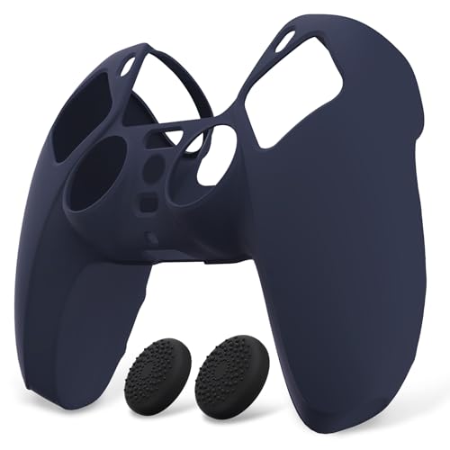 PlayVital Midnight Blue Pure Series Anti-Slip Silicone Cover Skin for ps5 Controller, Soft Rubber Case for ps5 Wireless Controller with Black Thumb Grip Caps - color: Midnight Blue