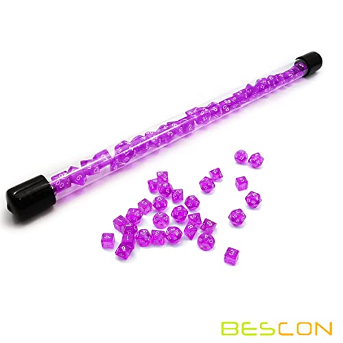 Bescon 28pcs Translucent Purple Mini Polyhedral Dice Set in Tube, for DND RPG Dice 4X7pcs,Mini Gem Violet Dice Set - color: 4x7pcs Mini Gem Purple