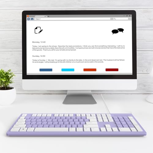 COLIKES Wired Keyboard, Ultra-Thin USB Wired Computer Keyboard, Low-Profile Keys, Spill-Resistant, Multimedia Keys, Compatible with Windows, Mac, Chrome, Linux, and Android-Purple - color: Purple