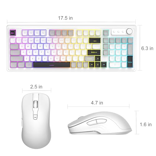 MageGee V990 Creamy Wireless Keyboard and Mouse Combo, 99 Keys RGB Backlit Rechargeable Quiet Gaming Keyboard, Adjustable Optical Mouse, with Number Pad, Keyboards Set for Desktop, Laptop, PC(White) - color: White