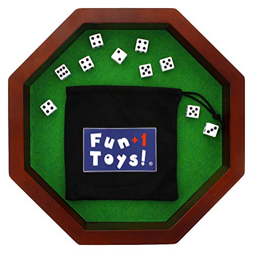 Fun+1 Toys! 11.75-Inch Octagonal Wooden Dice Tray - Dice Included