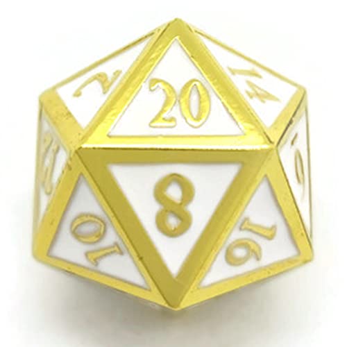 Metal D20 F Dice Critical Fail F 20 Sided Die Set DND Number for Role Playing Game Dungeons and Dragons D&D Black Gunmetal Silver Red Blue Gold Copper Purple Green White (Single Dice, White and Gold) - color: White and Gold, style: Single Dice