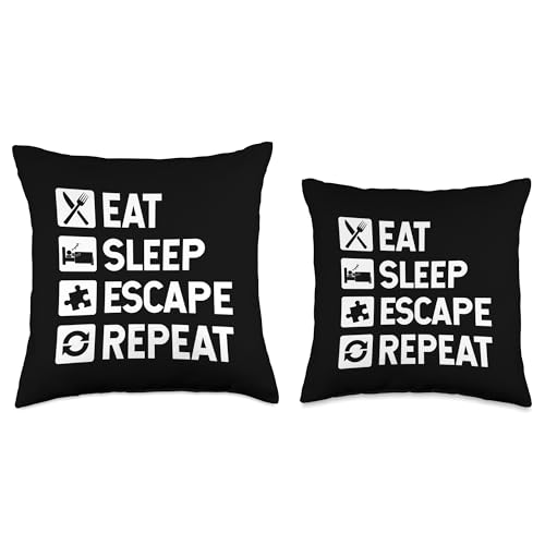 Escape Room Game, Eat Sleep Escape Repeat Throw Pillow - size: 18x18