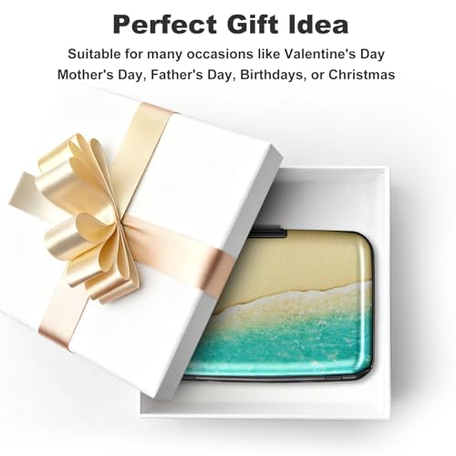 ELFISH Mini RFID Aluminum Wallet Credit Cards Holder Business Card Case Metal ID Case for Men Women(Beach - color: Beach