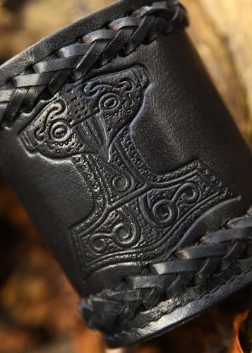 Ulfberth - Viking dice Cup with Embossed Motif - Genuine Leather - Medieval Leather Cup with Engraving (Thor's Hammer Style, Black) - color: Thor's Hammer, Black