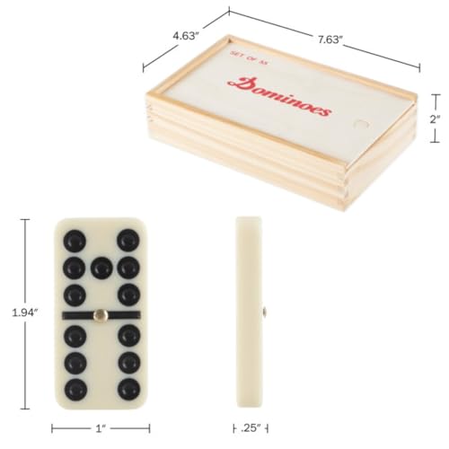 Domino Set with Wood Case - 55 Premium Double Nine Dominoes and Convenient Storage Box - Family Games by Trademark Games (Light Brown) - style: 55 Piece