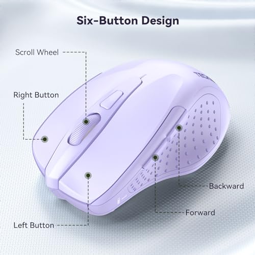 TECKNET Wireless Mouse, 2.4G Ergonomic Computer Mouse, 2600 DPI, Lavender | Ergonomic Design with Side Grips, Adjustable DPI, 2-Year Battery, Compact Size, USB-A Plug & Play, Wide OS Compatibility - color: Lavender