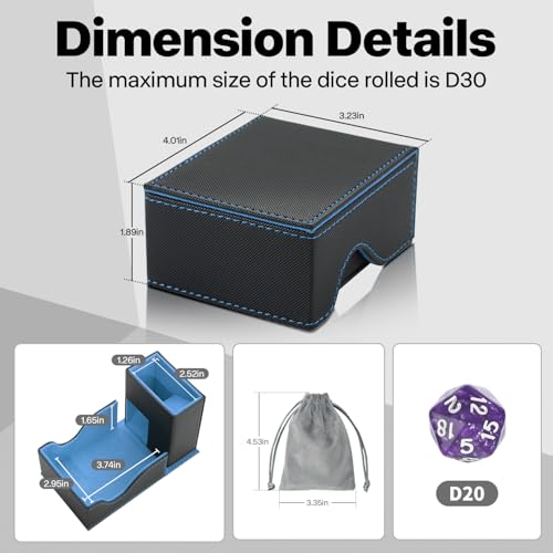 Dice Roller Tower, Premium DND Magnetic Dice Tray, Foldable PU Leather Dice Tower RPG Gifts for Dungeons and Dragons MTG Dm & Player Black/Blue - color: Black/Blue