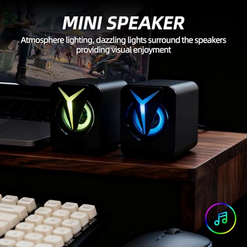 RGB Computer Speakers, USB Powered PC Sound Bar with Inline Remote Control & Colorful Lights for Desktop, Laptop, Monitor (Black) - color: FT-25-1