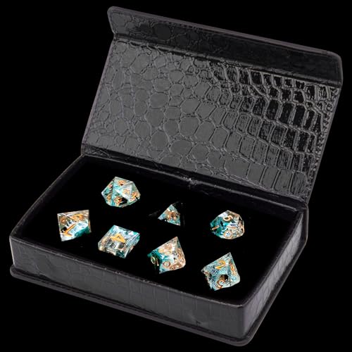 AUSTOR 7-Die DND Dice Set Handmade Sharp Edge Polyhedral Dice for Dungeons and Dragons RPG MTG Table Games(Wave Green) - color: Wave Green