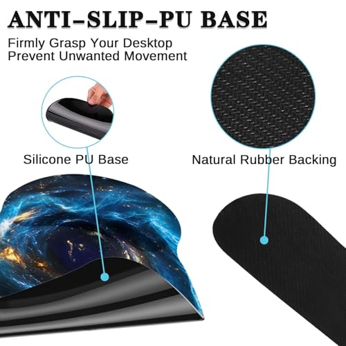 Ergonomic Mouse Pad Set with Wrist Rest, Galaxy Space | Blue Black Non-Slip Rubber Base Wrist Cushion Support and Coasters Mousepad with Wrist Support for Computer Keyboard - color: Blue Black Galaxy