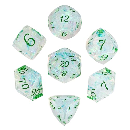 7PCS DND Dice Set,Transparent Sharp Edge Dice Set D&D RPG Polyhedral Die,for Dungeons and Dragons TTRPG Games Roleplaying Games,with Gift Box(Green) - color: Galaxy Green