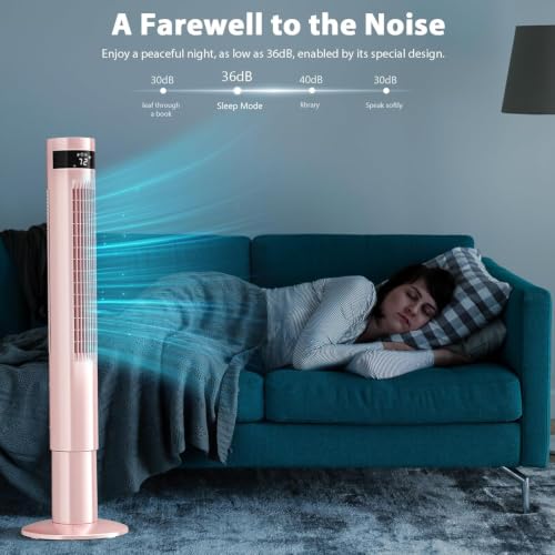 Antarctic Star 41inch Portable Tower Fan Electric Oscillating Fan Quiet Remote Control Bladeless Floor Fan 3 Wind Mode 12H Timer Bedroom Office Pink | Electric Oscillating, Quiet Remote Control Bladeless 3 Wind Mode 12H Timer for Bedroom Office - color: P