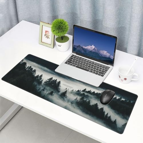 Large Gaming Mouse Pad Desk Mat, Dark Misty Mountains Forest Extended Keyboard Mouse Pad Mousepad with Non-Slip Base and Stitched Edge Mouse Mat Desk Pad Mouse Pads for Desk Home Office, 31.5 x 11.8 - color: Forest
