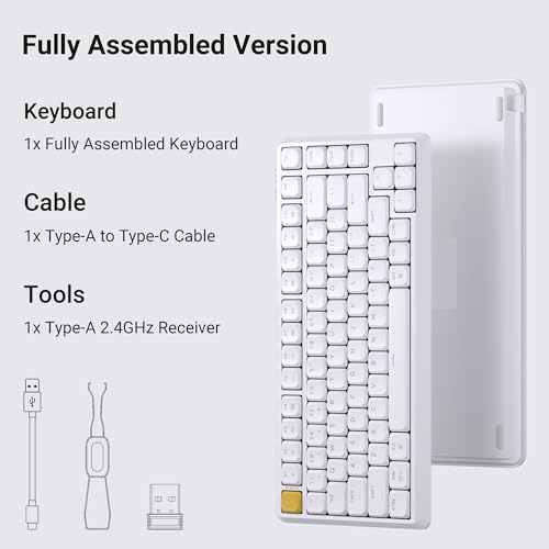 Keychron KJ1 Low Profile Wireless Mechanical Keyboard - 75% Layout Brown Switch, QMK RGB Backlit, 2.4G/Bluetooth/USB-C, Double-Shot PBT Keycaps, 2000mAh Battery, Mac/Win/Linux Compatible - White - style: White - Brown Switch