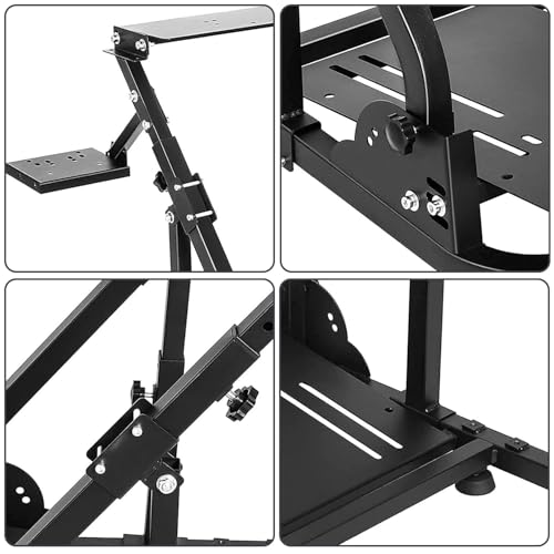 Hottoby Racing Steering Wheel Stand Foldable & Reinforcement Bar Fit for Logitech G25 G29 G923,for Thrustmaster T300RS T80 T150,Driving Simulator Frame Adjustable,No Steering Wheel,Pedals & Handbrake