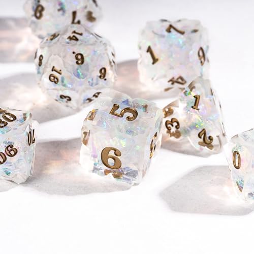 Cusdie Sharp Edge DND Dice, 7 PCS Shamrock DND Dice Set D&D D20 D12 D10 D8 D6 D4, Handcrafted Polyhedral Dice Set for RPG and Other Table Games(Transparent) - color: Transparent